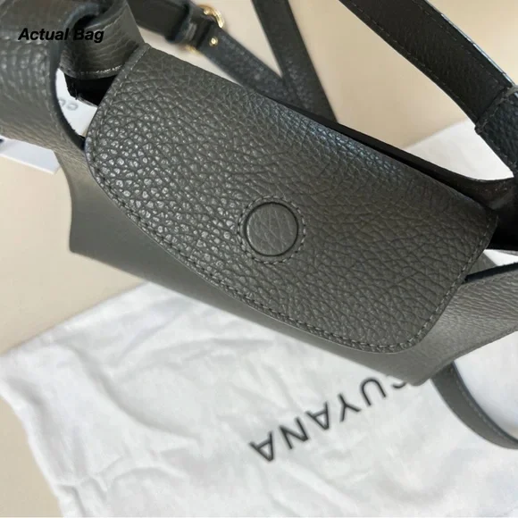 NWT: CUYANA MINI DOUBLE LOOP BAG IN DARK OLIVE PEBBLED LEATHER (O/S) - Picture 10 of 16